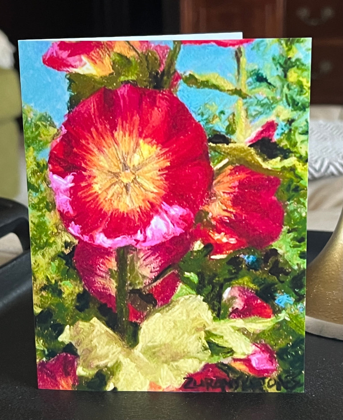 "Hollyhocks in Bright Summer Sun" greeting card